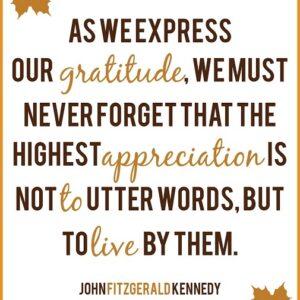 as we express our gratitude, we must never forget that the highest appreciation is not to utter words, but to live by them- John Fitzgerald Kennedy
