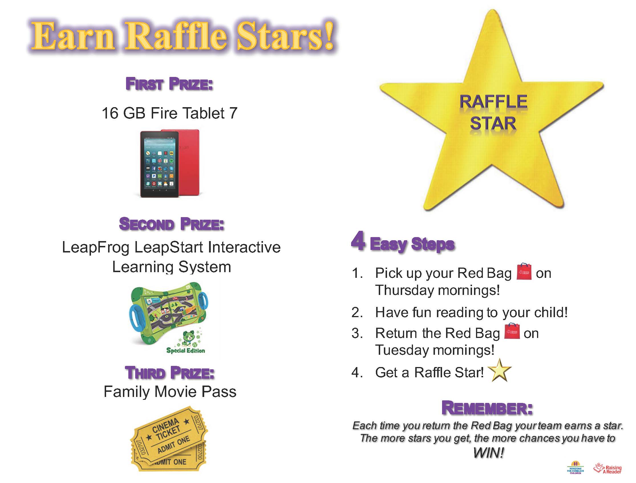 Earn raffle stars and prizes by returning books on time